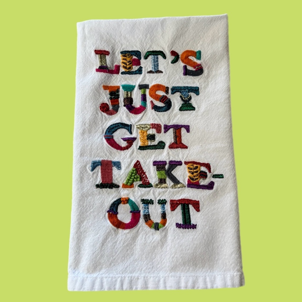 Anthropologie X Yolanda Andrés Colorful Embroidered Kitchen Towel White Cotton